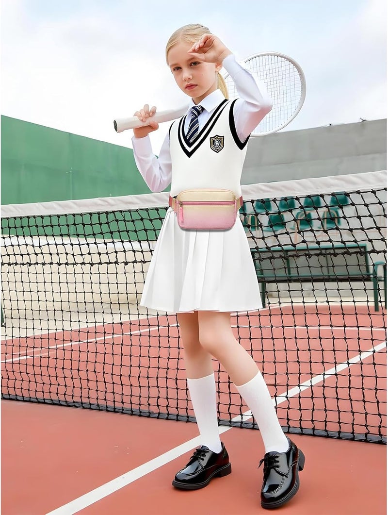 cotmcor Store Valentines Day Gifts for Kids: Fanny Pack Birthday Gift for 5 6 7 8 9 10 11 12 Year Old Teen Girls, Preppy Cute Trendy Stuff Colorblock Crossbody Bag Adjustable Belt Bags for Travel Outdoor - Image 2